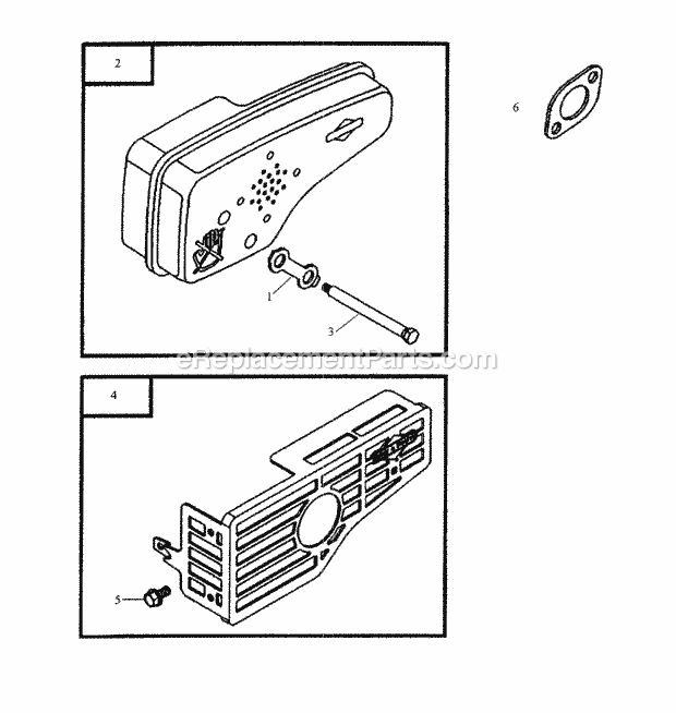 6hp Muffler Diagram and Parts List for 2200H (26A-024-100, 2200H) (2001) Cub Cadet Engine